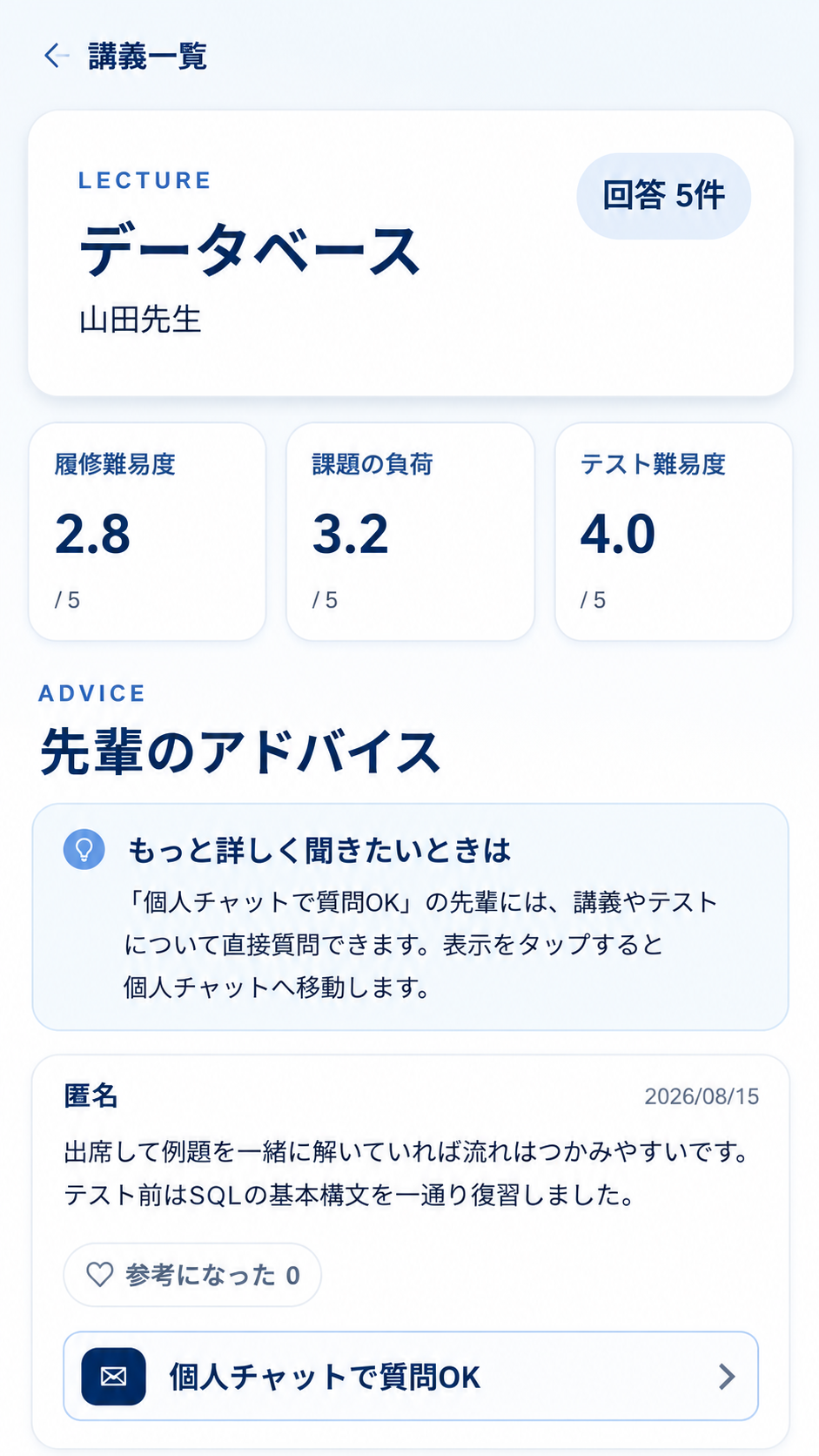 iretokuの講義情報画面